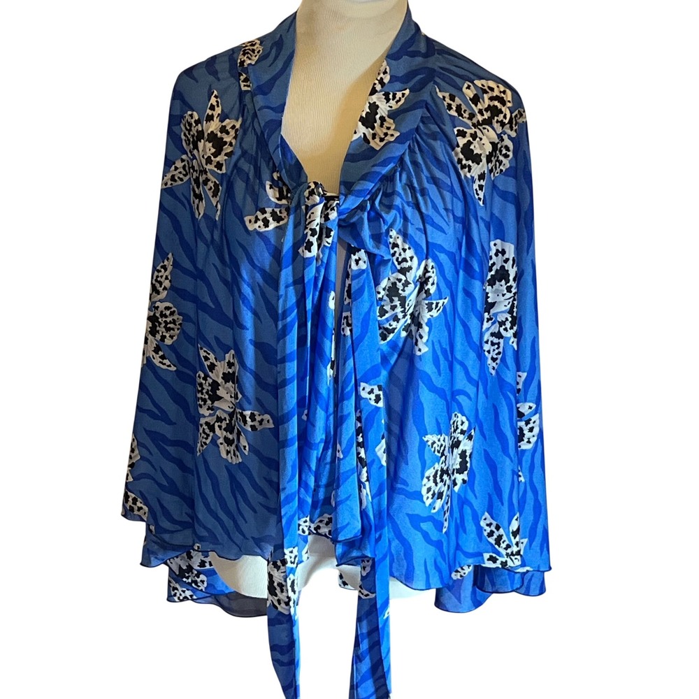 Vintage Oscar de la‎ Renta Swimwear Blue Floral Animal Print Wrap Resortwear